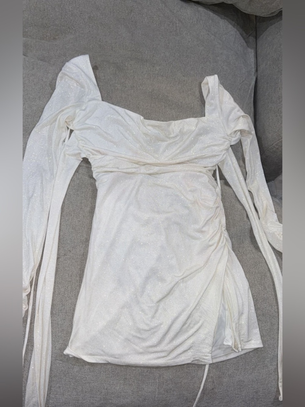 Lucy in the Sky Cream Long Sleeve Drape Front Mini Dress
